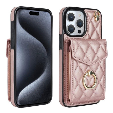 Travel Phone Case With Lanyard For Daily Essentials - rose gold quilted PU leather phone case with card pocket and neck lanyard