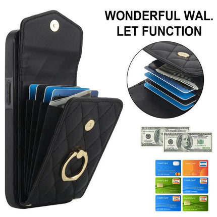 Lanyard Phone Case For Daily Use, Keeps Phone And Essentials Accessible Hands Free - black quilted wallet case with card slots and ring