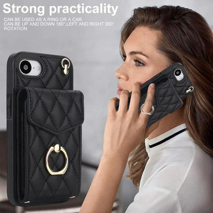 Lanyard Phone Case For Daily Use, Keeps Phone And Essentials Accessible Hands Free - black quilted wallet case with ring and adjustable lanyard