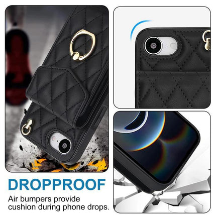 Lanyard Phone Case For Daily Use, Keeps Phone And Essentials Accessible Hands Free black quilted dropproof wallet case with RFID card slot