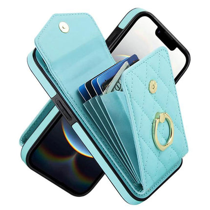 Lanyard Phone Case For Daily Use, Keeps Phone And Essentials Accessible Hands Free - turquoise quilted wallet case with RFID card slots and ring