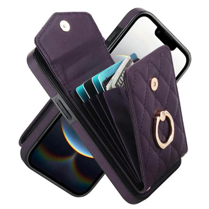 Lanyard Phone Case For Daily Use, Keeps Phone And Essentials Accessible Hands Free - purple quilted wallet case with ring and RFID card slots