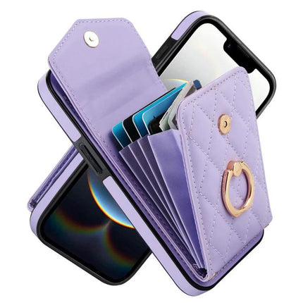 Lanyard Phone Case For Daily Use, Keeps Phone And Essentials Accessible Hands Free purple quilted wallet case with ring and RFID card slots
