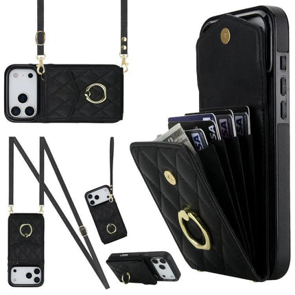 Lanyard Phone Case For Daily Use, Keeps Phone And Essentials Accessible Hands Free black quilted crossbody wallet with card slots and adjustable strap