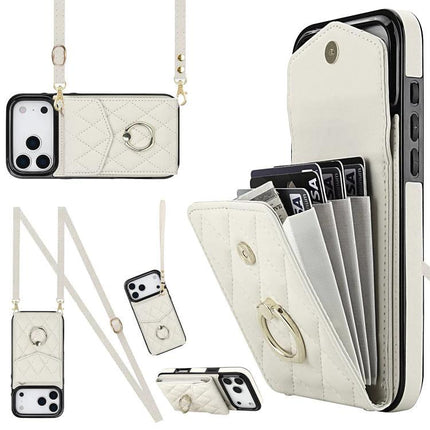 Lanyard Phone Case For Daily Use, Keeps Phone And Essentials Accessible Hands Free - white quilted crossbody wallet case with RFID card slot and adjustable strap