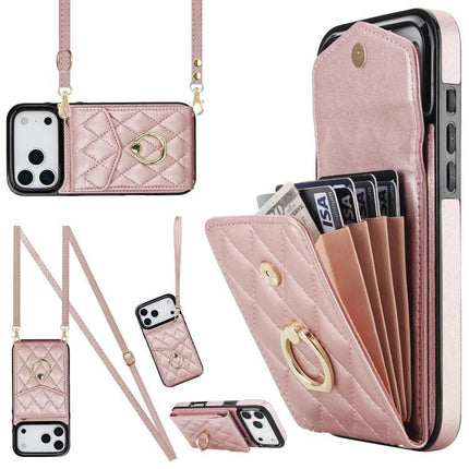 Lanyard Phone Case For Daily Use, Keeps Phone And Essentials Accessible Hands Free - rose gold quilted wallet lanyard with RFID card slots
