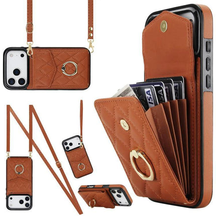Lanyard Phone Case For Daily Use, Keeps Phone And Essentials Accessible Hands Free - brown PU wallet case with adjustable lanyard and RFID card slot