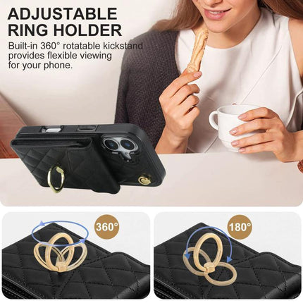 Travel Phone Case With Lanyard For Daily Essentials black PU leather case with adjustable ring holder shown as kickstand and lanyard-ready