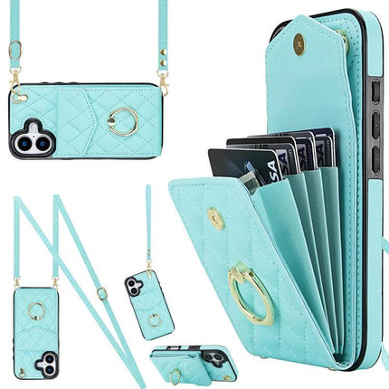 Travel Phone Case With Lanyard For Daily Essentials in mint PU leather with card wallet, ring grip and detachable strap