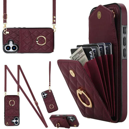 Travel Phone Case With Lanyard For Daily Essentials burgundy quilted PU leather wallet case with card slots and detachable neck strap