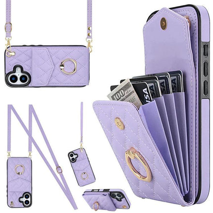 Travel Phone Case With Lanyard For Daily Essentials lavender quilted PU leather wallet case with card slots and removable strap