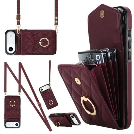 Travel Phone Case With Lanyard For Daily Essentials burgundy quilted PU leather crossbody wallet with card slots and gold ring