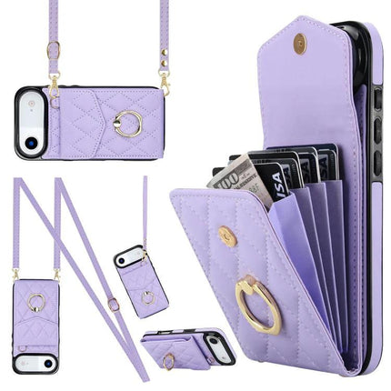 Travel Phone Case With Lanyard For Daily Essentials in lavender PU leather with card wallet and detachable strap