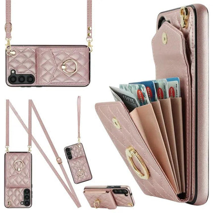 PU Card Wallet Case Lanyard For S23 S23+ Note20 Ultra
