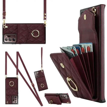 PU Card Wallet Case Lanyard For S23 S23+ Note20 Ultra