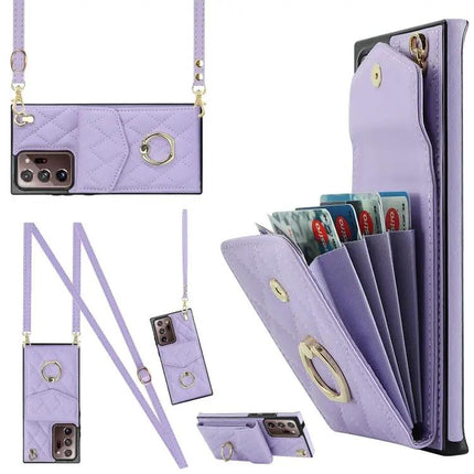 PU Card Wallet Case Lanyard For S23 S23+ Note20 Ultra
