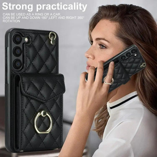 PU Leather Card Case With Lanyard For Galaxy S24 A54 S23