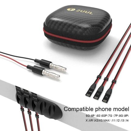 2UUL Ultra Soft Power Cable for iPhone 6 to 14 Pro Max – ultra-soft repair power cable set with magnetic banana plugs and compact carrying case