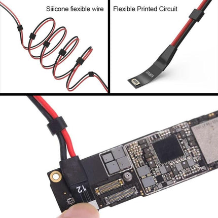 2UUL Ultra Soft Power Cable for iPhone 6 to 14 Pro Max connecting flexible printed circuit and silicone wires to iPhone logic board during diagnostics