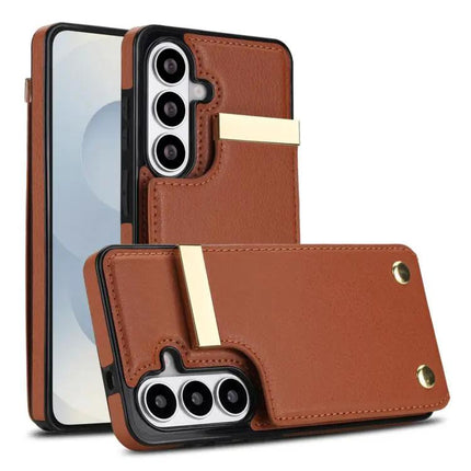 Wallet Phone Case Metal Buckle Card Slots For Galaxy