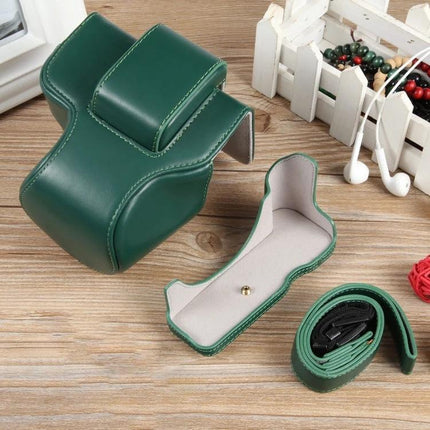 Full Body Leather Camera Case with Strap for Canon EOS R50 in green protective leather with removable top and matching strap