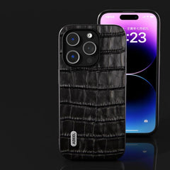 Étui de téléphone en cuir véritable à texture crocodile ABEEL