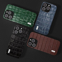 Étui de téléphone en cuir véritable à texture crocodile ABEEL