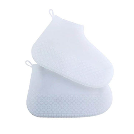 Large Waterproof Silicone Shoe Covers for Everyday Protection - white reusable slip-on shoe rain and mud covers with non-slip sole