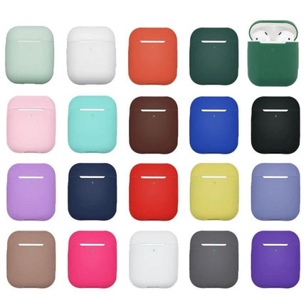 Protective Case for Earphones in Everyday Activities showing 20 colorful silicone cases for wireless earbuds arranged in a grid