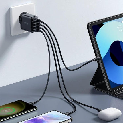 Joyroom USB Charger for Daily Device Charging at Home powering phone, tablet and earbuds simultaneously with multiple ports and tidy cable management