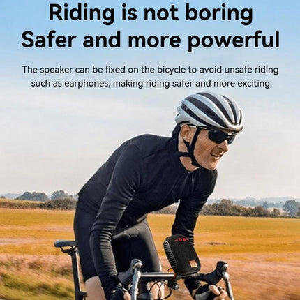 Bluetooth Portable Speaker For Cycling And Daily Outdoor Use mounted on bike with rider enjoying hands-free calls and music