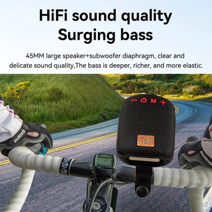 Bluetooth Portable Speaker For Cycling And Daily Outdoor Use shown mounted on bike handlebar with HiFi sound and compact design