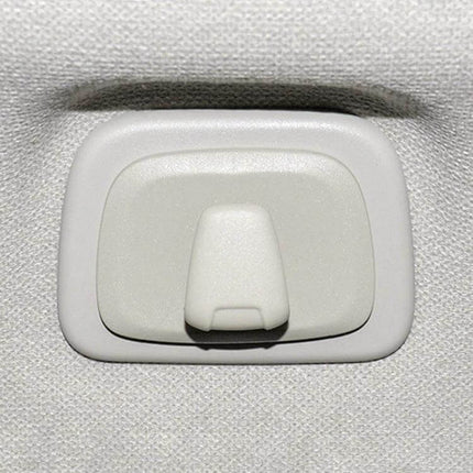 Left-Drive Car Coat Hook Hanger For Volvo SUVs, Keeps Small Gear installed on light gray vehicle headliner, compact ABS plastic hook