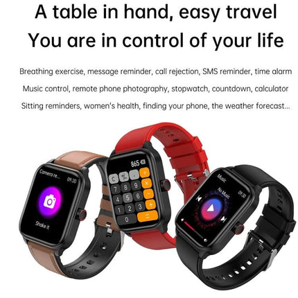 Smart Watch for Daily Health and Activity Monitoring showing three smartwatch styles with heart rate, calculator and music apps