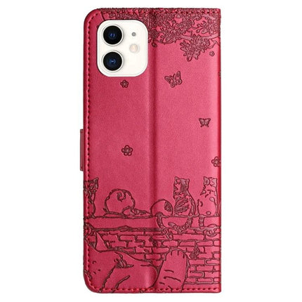 Phone Case For Everyday Protection You Can Take On-The-Go, Ideal For Daily Errands - red PU wallet case with cat and butterfly embossing, card slot and kickstand