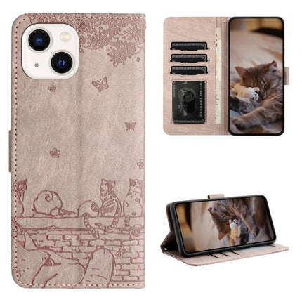 Leather Phone Case Cat Design For Daily Protection - pink PU wallet case with cat motif, card slots, lanyard and stand for hands-free viewing