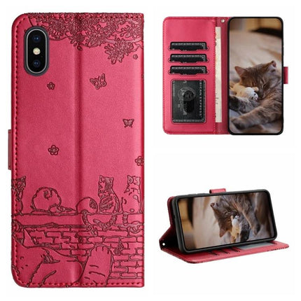Leather Phone Case With Cat Design For Everyday Protection - pink PU wallet case with card slots, lanyard, stand and embossed cat motif