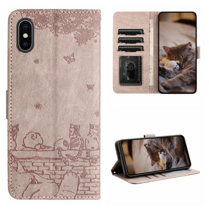 Leather Phone Case With Cat Design For Everyday Protection - pink PU wallet case with stand, card slots and lanyard featuring cat motif