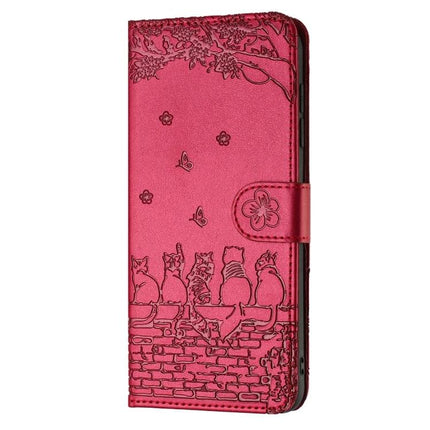 Leather Phone Case With Lanyard For Daily Essentials - red floral embossed wallet case with cat design and magnetic clasp