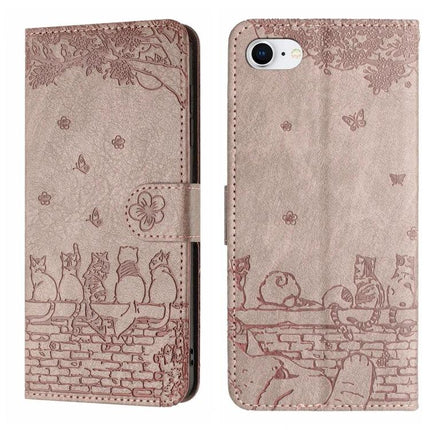 Leather Phone Case With Lanyard For Daily Essentials - rose gold PU wallet phone case with embossed cat design, built-in card slots and lanyard option