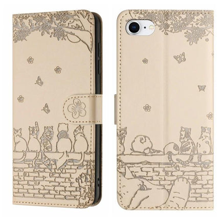 Leather Phone Case With Lanyard For Daily Essentials beige PU wallet case with cat sketch print, card slots and neck lanyard for errands and commutes