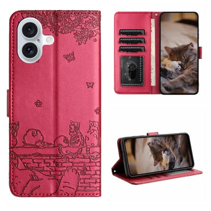 Phone Case With Lanyard For Everyday Use Keeps Your Phone Secure While You Run Errands Or Walk The Dog - red cat-embossed wallet case with card slots and stand
