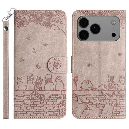 Leather Phone Case With Lanyard For Daily Essentials - rose gold PU wallet case with cat print, wrist lanyard and card slots