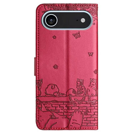 Phone Case With Lanyard For Everyday Use Keeps Your Phone Secure While You Run Errands Or Walk The Dog - red wallet case with embossed cat design and card slots