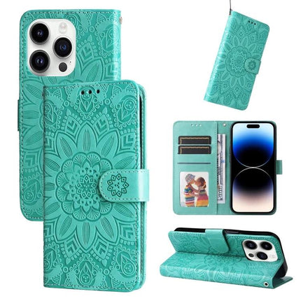 Leather Phone Case With Sunflower Design For Everyday Carry And Card Storage For Daily Essentials - teal embossed wallet case with card slots