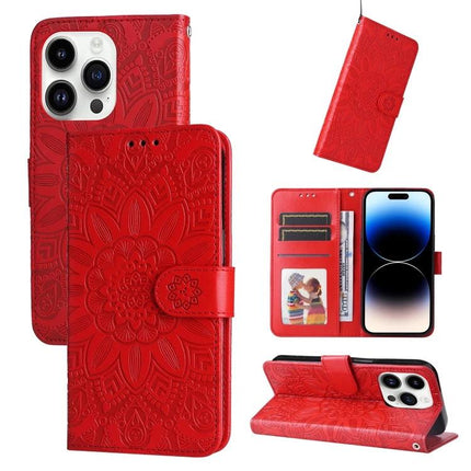 Leather Phone Case With Sunflower Design For Everyday Carry And Card Storage For Daily Essentials - red embossed wallet case with card slots