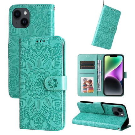 Leather Phone Case With Sunflower Design For Everyday Carry And Card Storage For Daily Essentials - teal embossed wallet case with card slots and kickstand