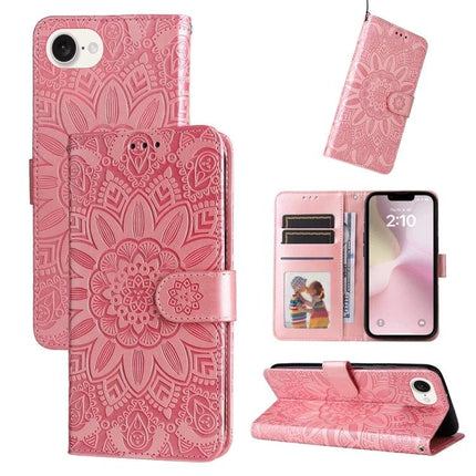 Embossed Sunflower Leather Phone Case With Card Slots for Everyday On The Go For Daily Errands - pink sunflower embossed wallet phone case with card slots