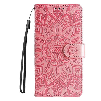 Embossed Sunflower Leather Phone Case With Card Slots for Everyday On The Go For Daily Errands pink embossed sunflower PU wallet case with wrist strap