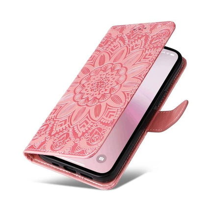 Embossed Sunflower Leather Phone Case With Card Slots for Everyday On The Go For Daily Errands - pink embossed sunflower wallet phone case with card slots